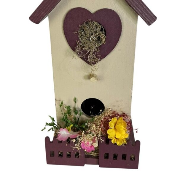 Birdhouse Table Lamp Sunflower Rustic Wood Hand Crafted Tan Country Barn Red - Picture 10 of 15